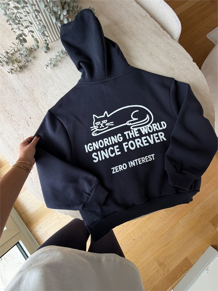 Lacivert Sırt Baskılı Sweatshirt 