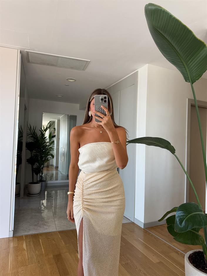 Lady Straplez Bluz - Ekru