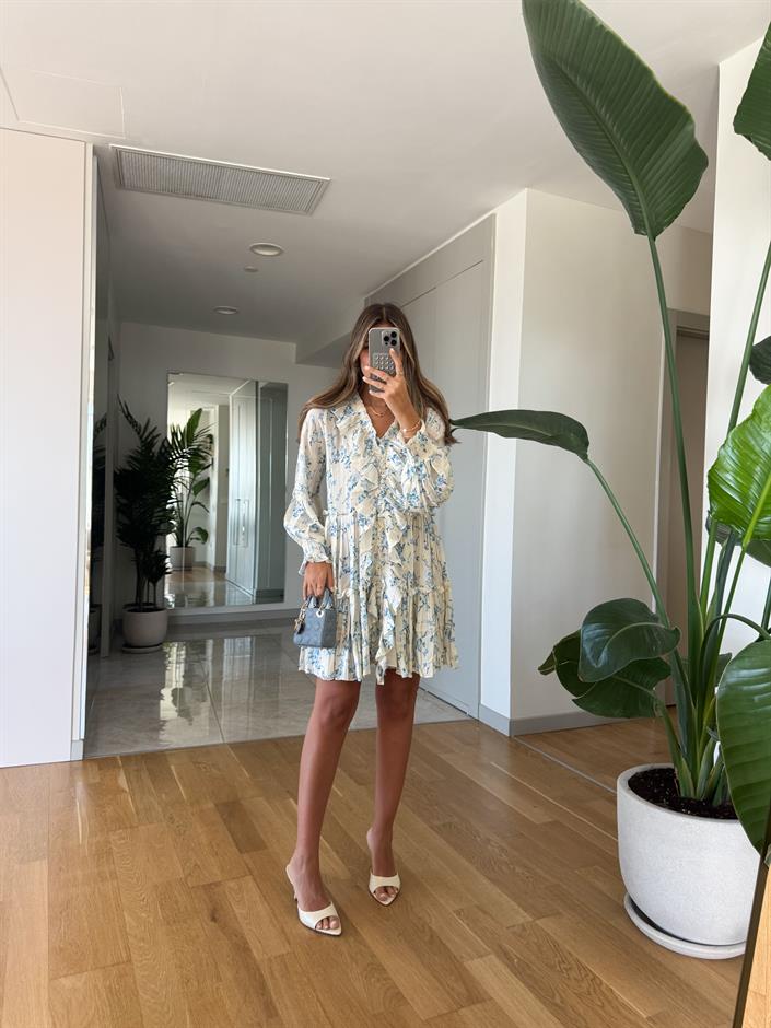 Lara Çiçekli Fırfırlı Mini Elbise 