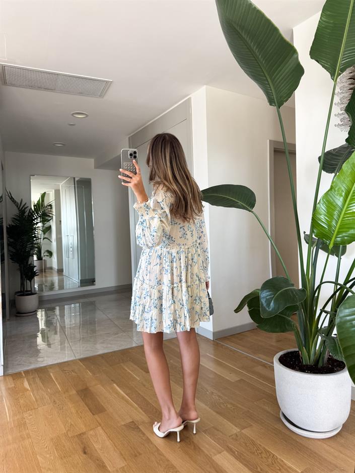 Lara Çiçekli Fırfırlı Mini Elbise 