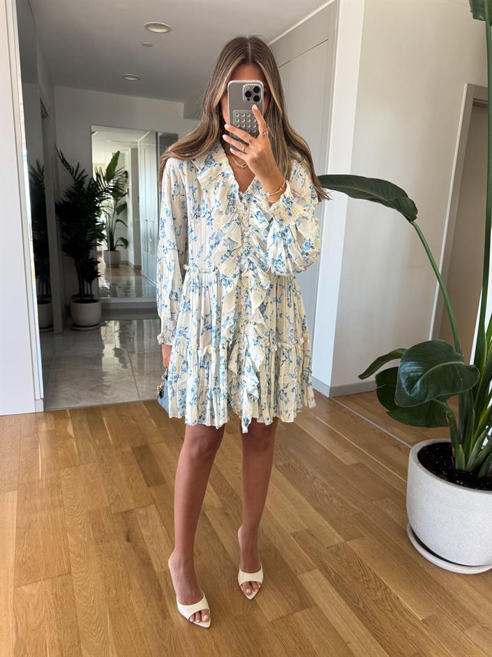 Lara Çiçekli Fırfırlı Mini Elbise 