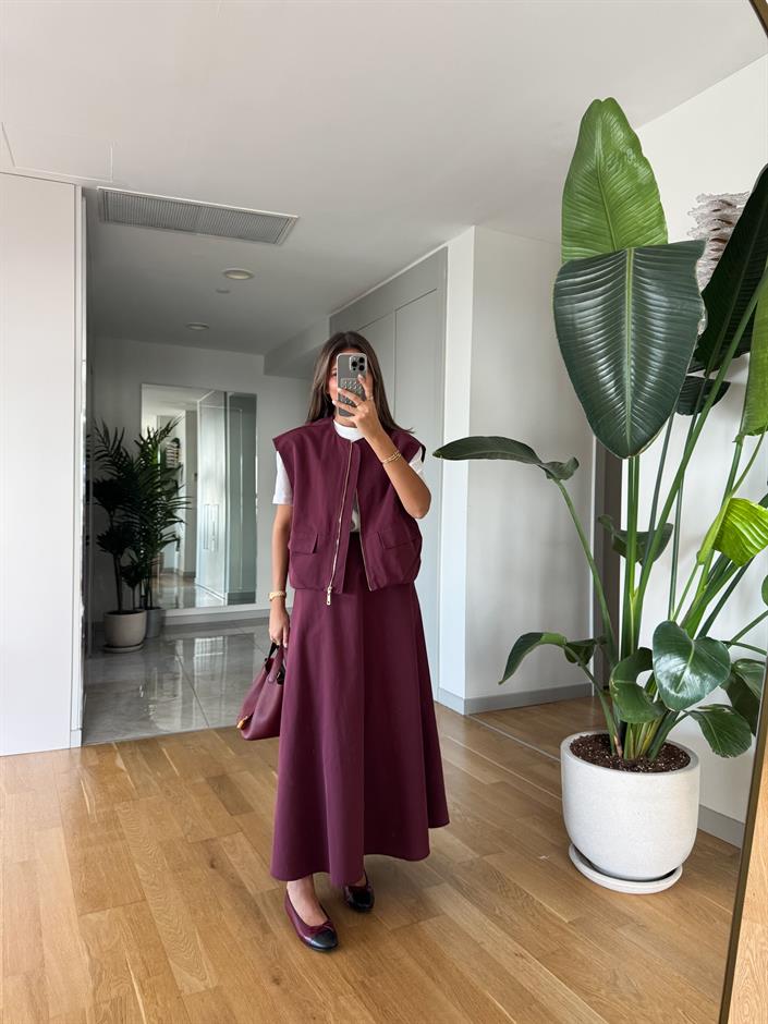 Larimar Yelek Etek Takım - Mürdüm 