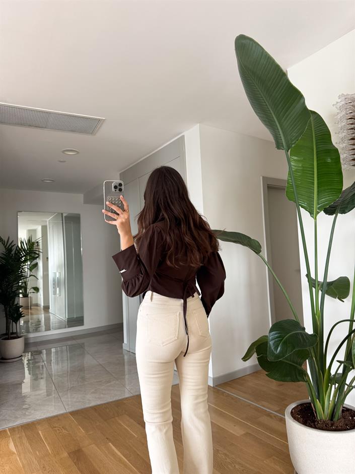 Larry Düşük Omuzlu Gömlek - Kahve