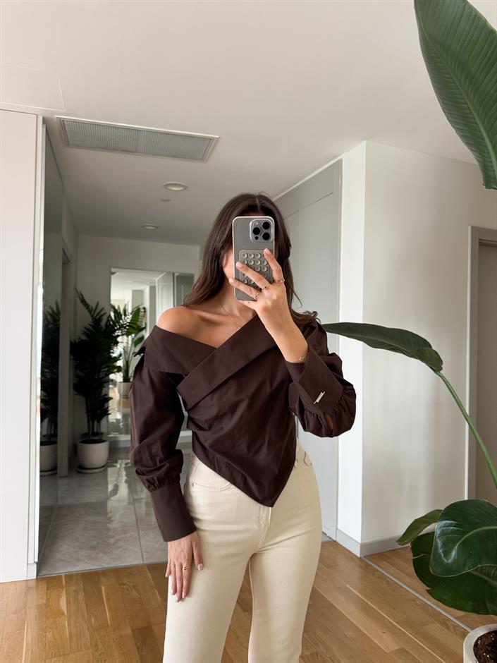 Larry Düşük Omuzlu Gömlek - Kahve