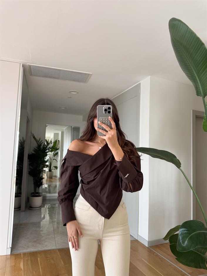 Larry Düşük Omuzlu Gömlek - Kahve