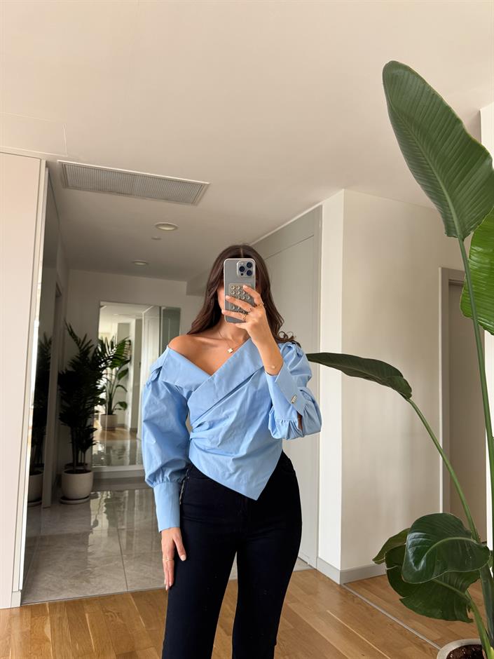 Larry Düşük Omuzlu Gömlek - Mavi