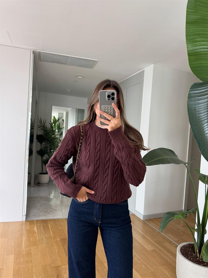 Lauren Saç Örgülü Kazak - Cherry