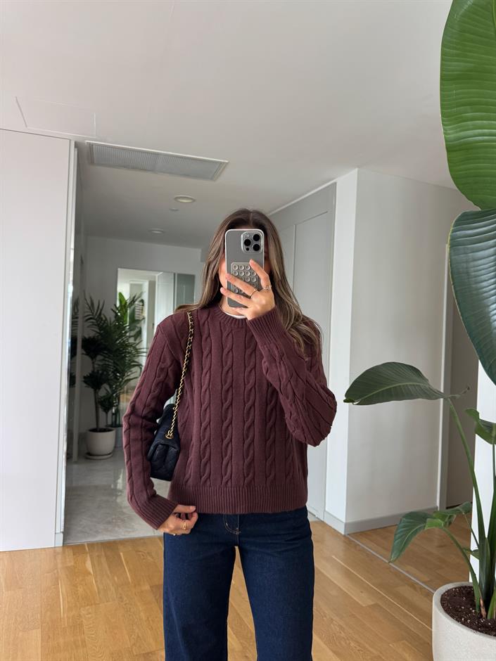 Lauren Saç Örgülü Kazak - Cherry