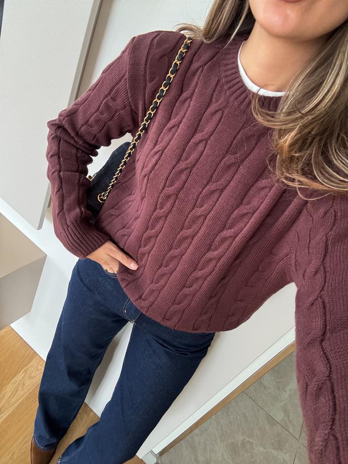 Lauren Saç Örgülü Kazak - Cherry