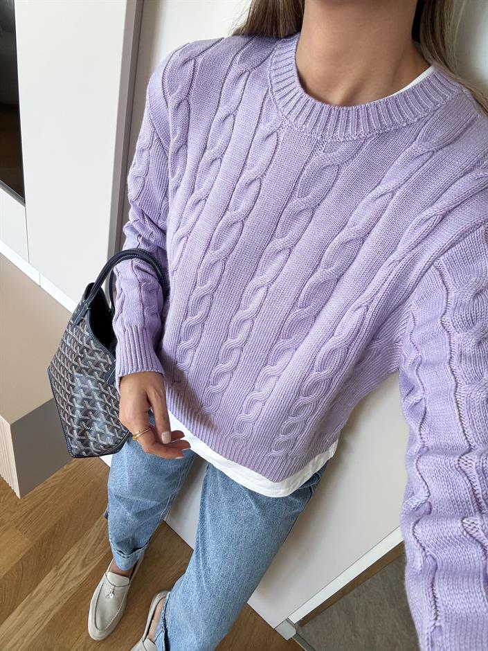 Lauren Saç Örgülü Kazak - Lila