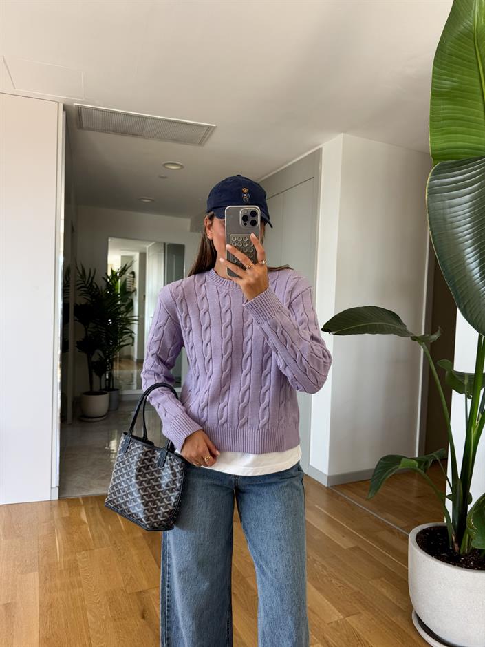 Lauren Saç Örgülü Kazak - Lila
