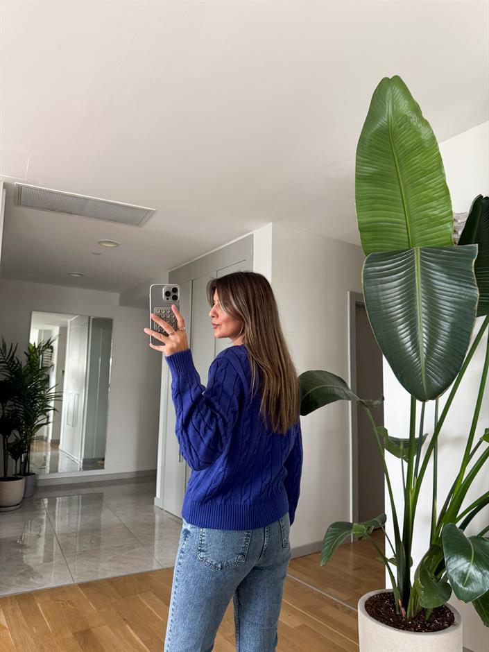 Lauren Saç Örgülü Kazak - Mor