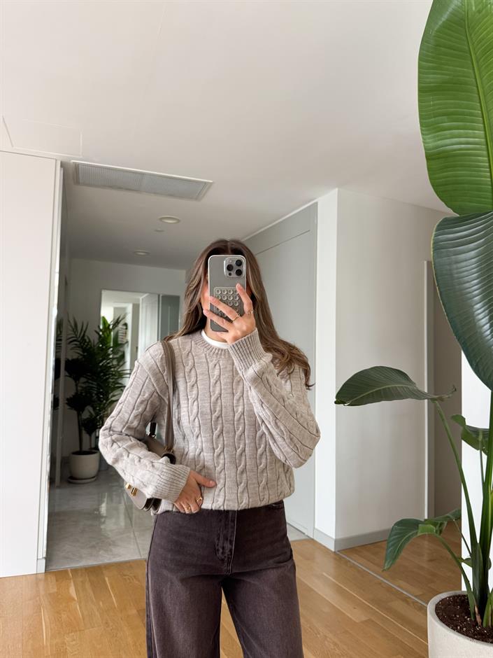 Lauren Saç Örgülü Kazak - Taş