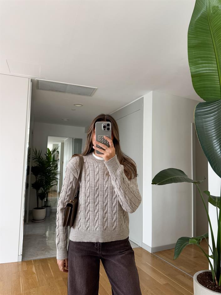 Lauren Saç Örgülü Kazak - Taş