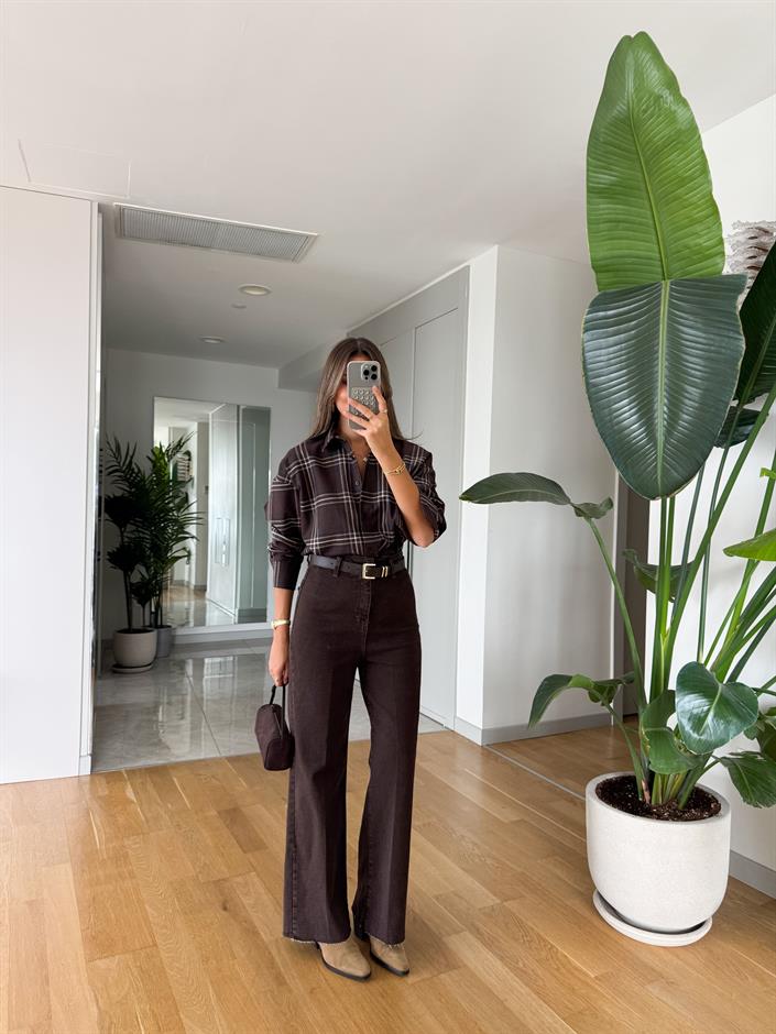 Lenora Kemerli Kesik Paça Jean - Kahve