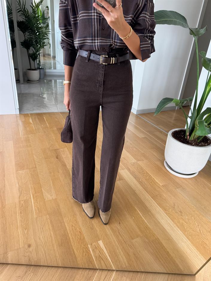 Lenora Kemerli Kesik Paça Jean - Kahve