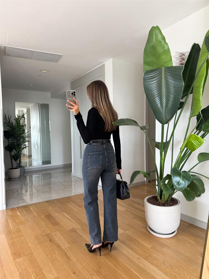 Lenora Kemerli Kesik Paça Jean - Mavi