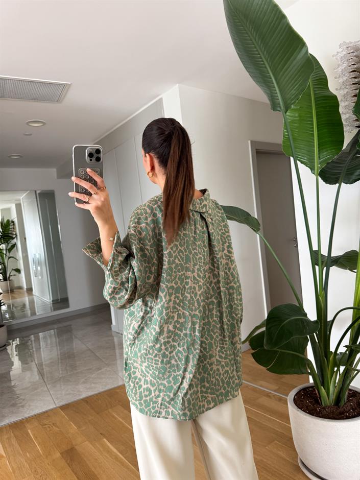 Leopar Desenli Tek Cepli Gömlek- Mint 