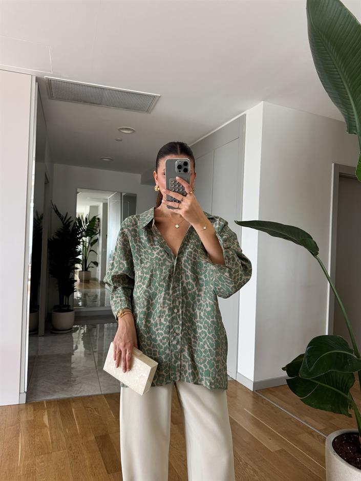 Leopar Desenli Tek Cepli Gömlek- Mint 