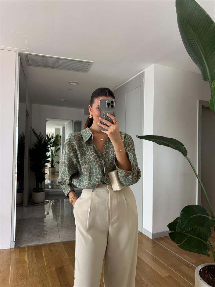 Leopar Desenli Tek Cepli Gömlek- Mint 