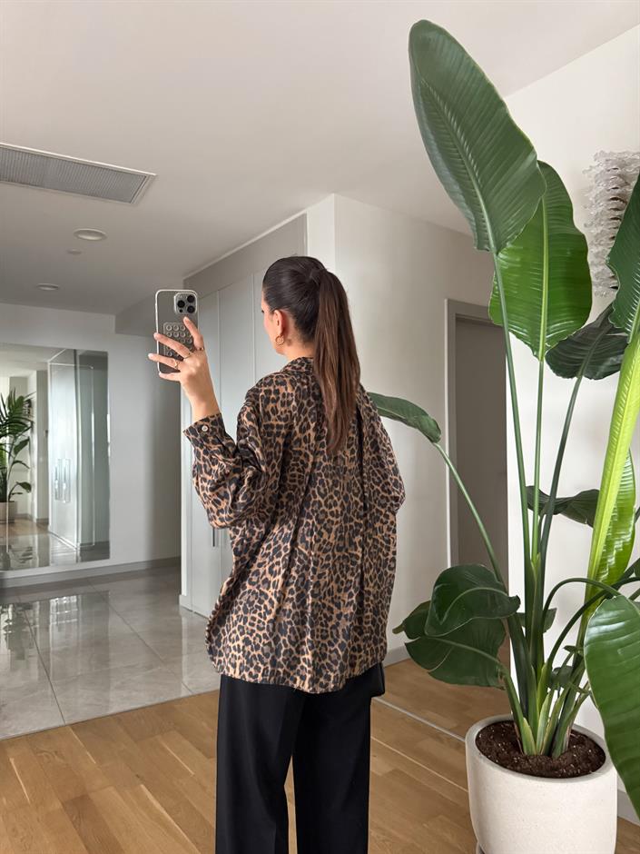 Leopar Desenli Tek Cepli Gömlek- Siyah