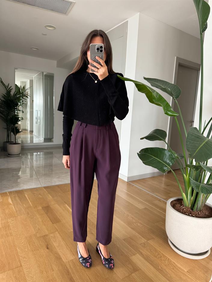 Liaona Krep Kumaş Havuç Pantolon-Mürdüm