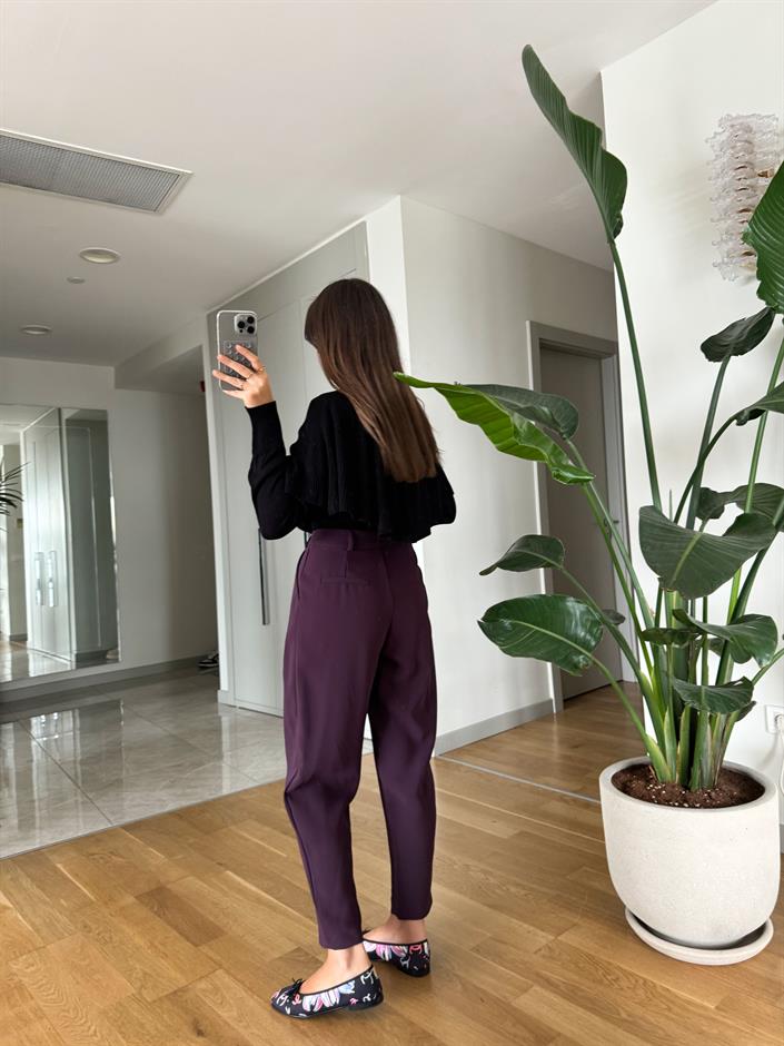Liaona Krep Kumaş Havuç Pantolon-Mürdüm