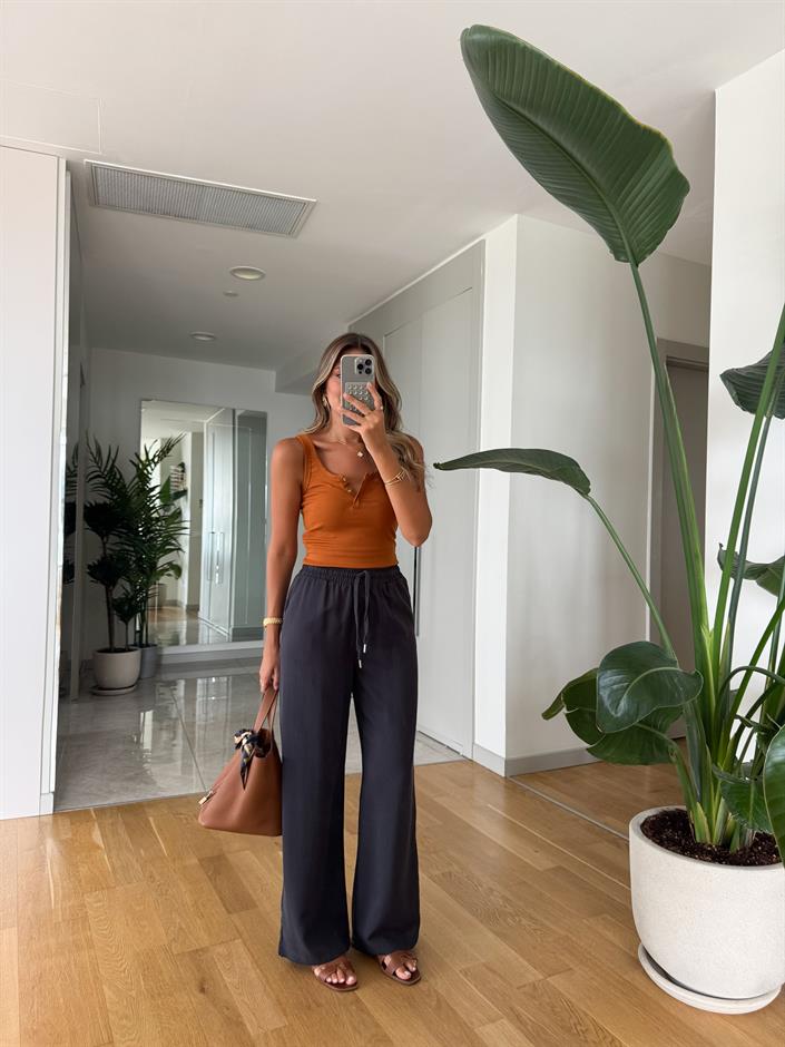 Limba Beli Lastikli Pantolon - Antrasit