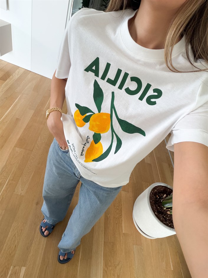 Limon Baskılı Oversize T-shirt