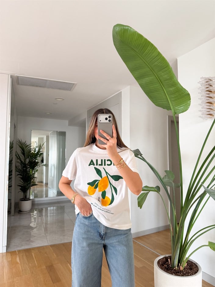 Limon Baskılı Oversize T-shirt