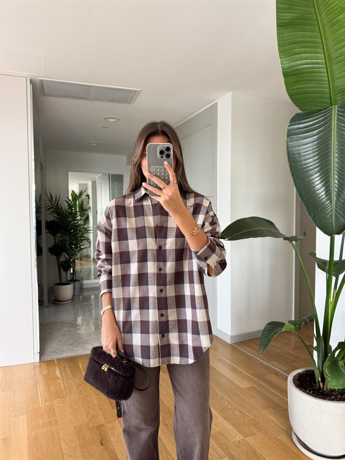 Linda Kahve Bej Ekoseli Gömlek 