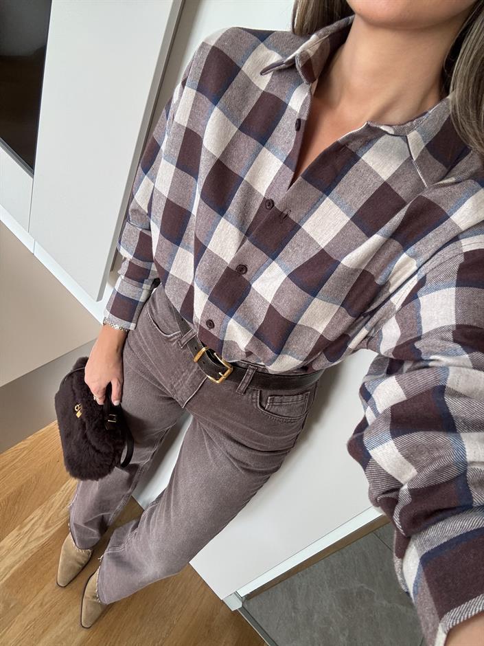 Linda Kahve Bej Ekoseli Gömlek 