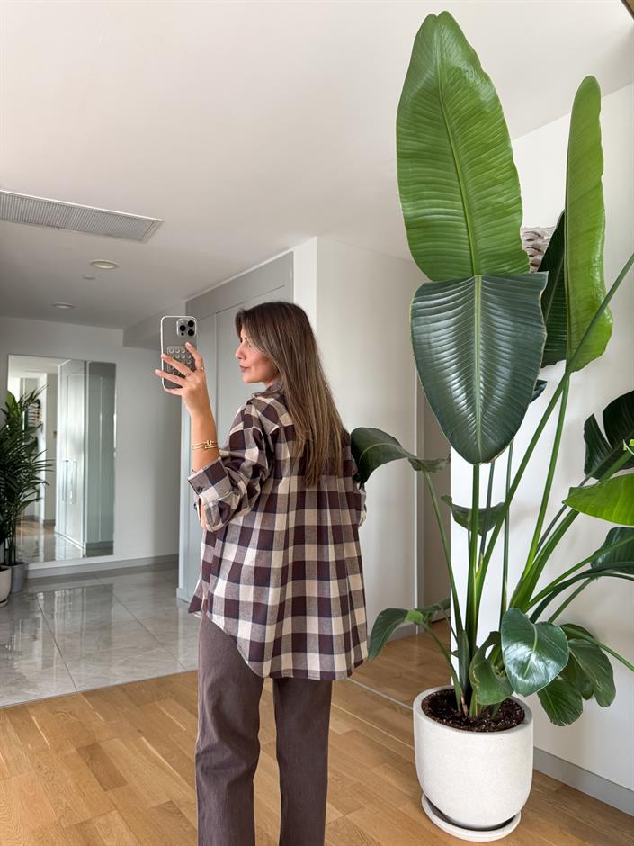 Linda Kahve Bej Ekoseli Gömlek 