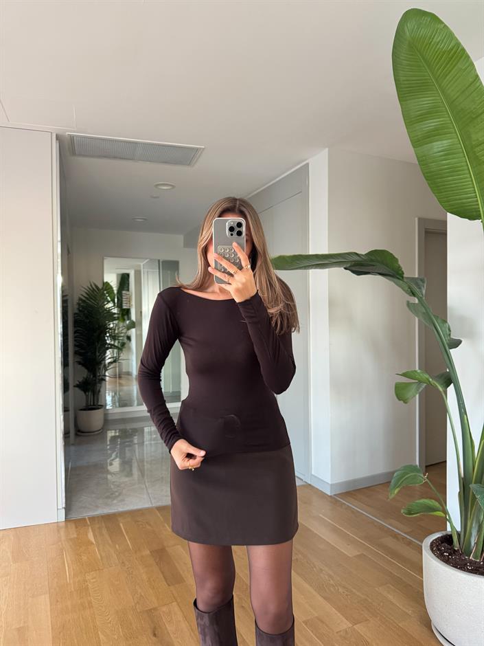 Lindy Kayık Yaka Bluz - Kahve