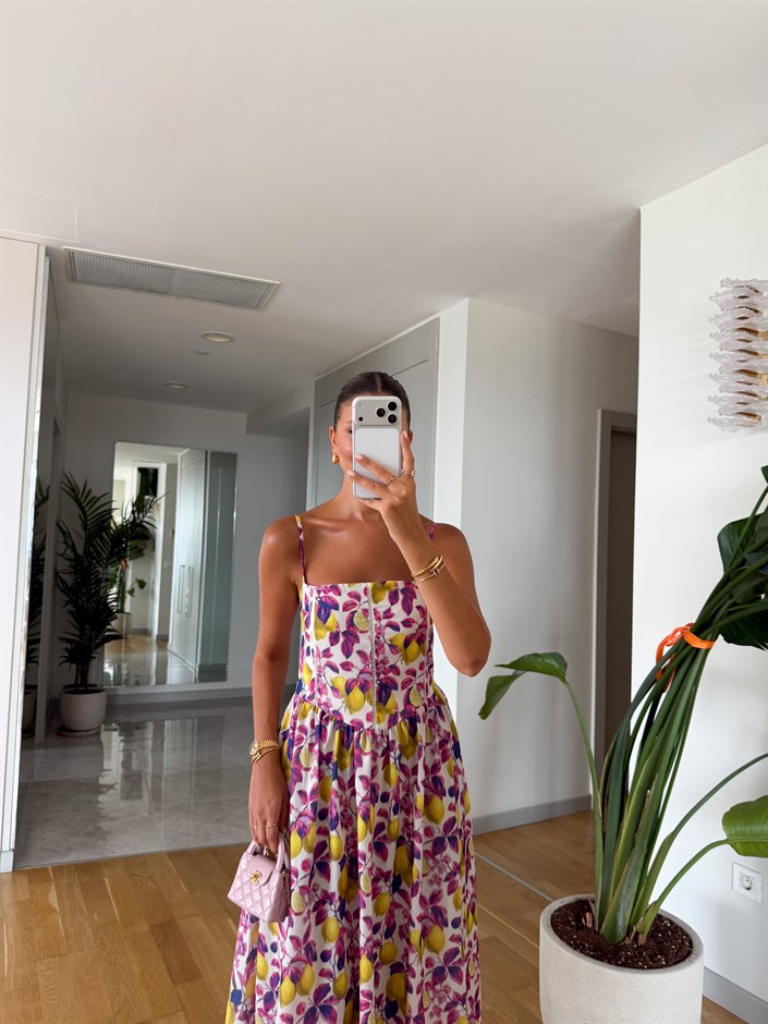 Lola Limon Desen Midi Elbise - Pembe