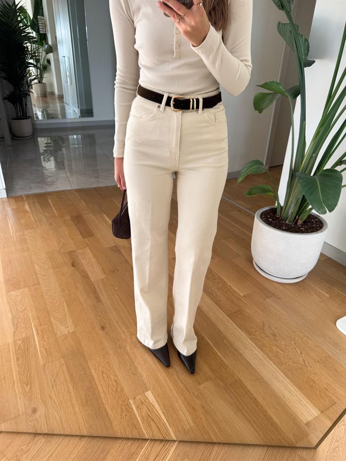 Loose Süet Kemerli Pantolon - Naturel 
