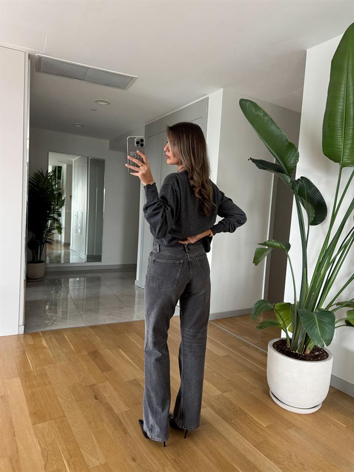 Lora Düz Kesim Jean - Gri