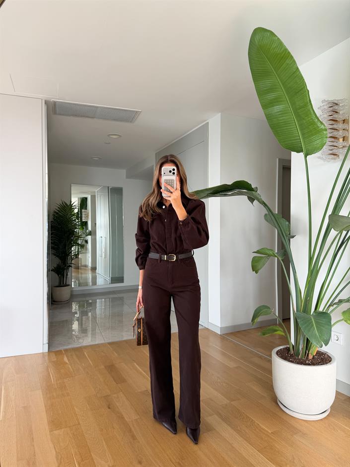 Lorexa Denim Kemerli Tulum - Kahve