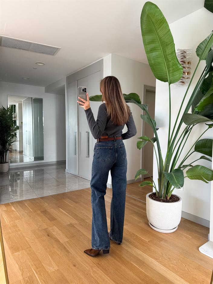 Lucas Kemerli Wide Leg Jean - Mavi 