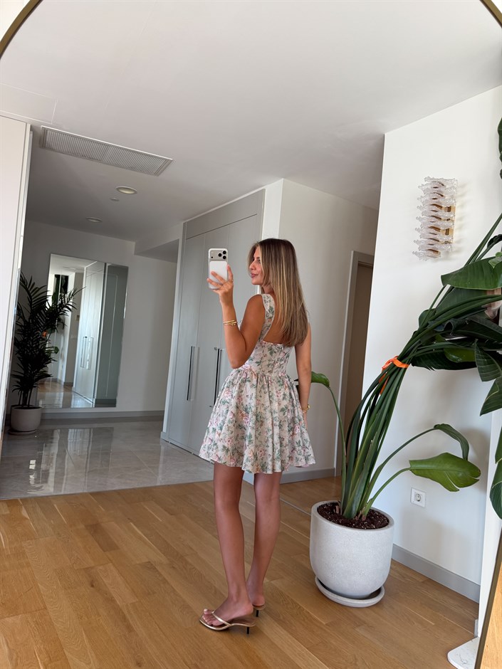 Lucy Desenli Mini Elbise - Mint