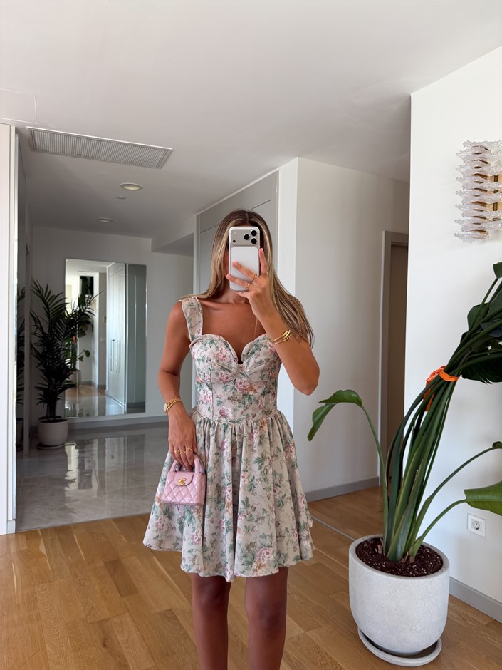 Lucy Desenli Mini Elbise - Mint