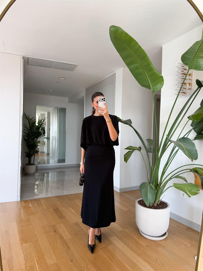 Lyla Yarasa Kol Drapeli Elbise