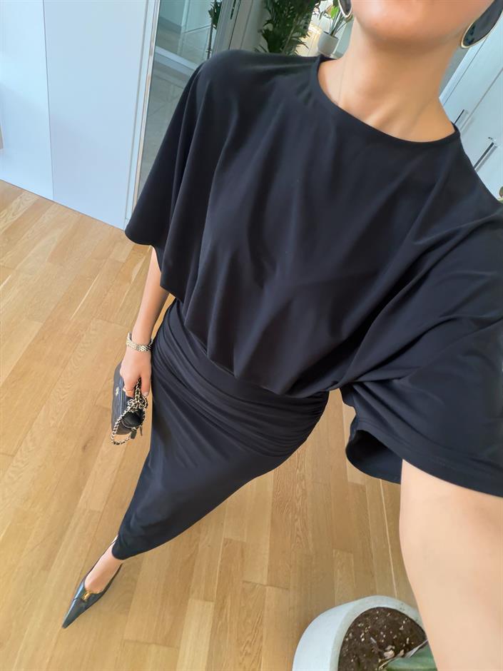 Lyla Yarasa Kol Drapeli Elbise