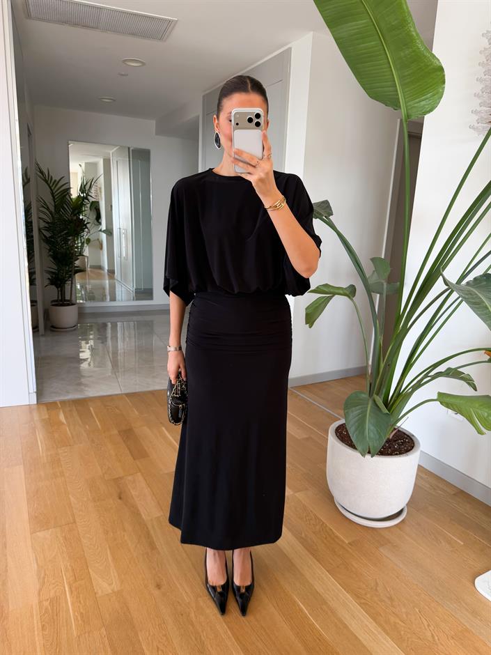 Lyla Yarasa Kol Drapeli Elbise