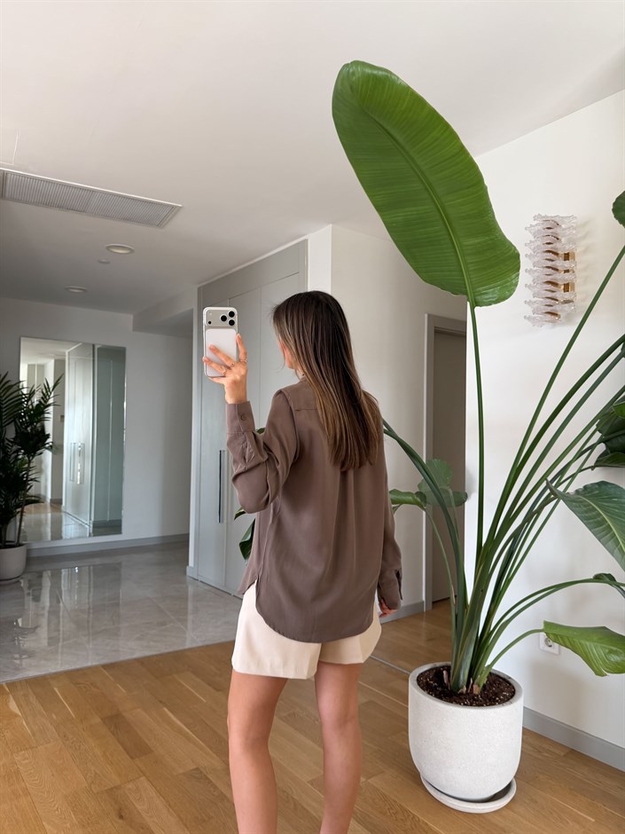 Lyocell Premium Gömlek - Açık Kahve