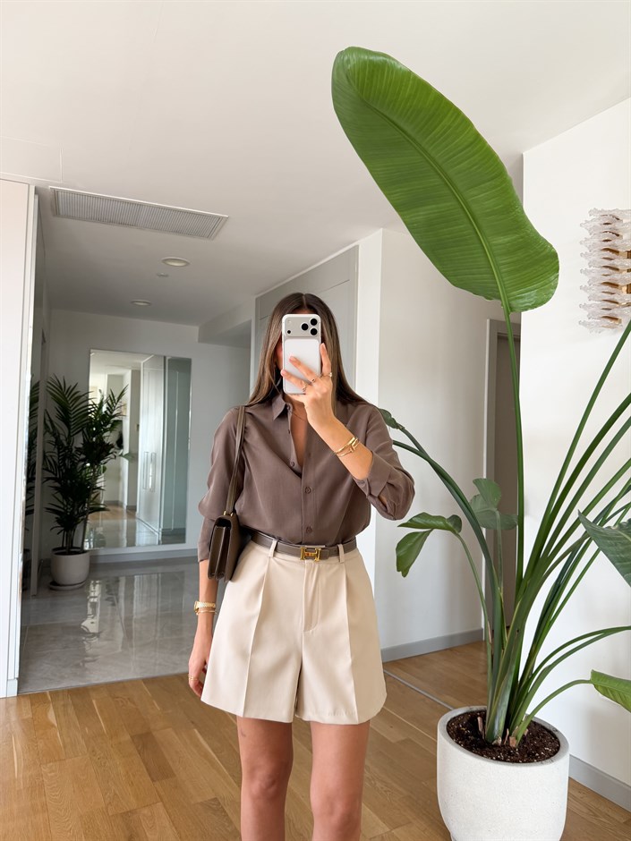 Lyocell Premium Gömlek - Açık Kahve