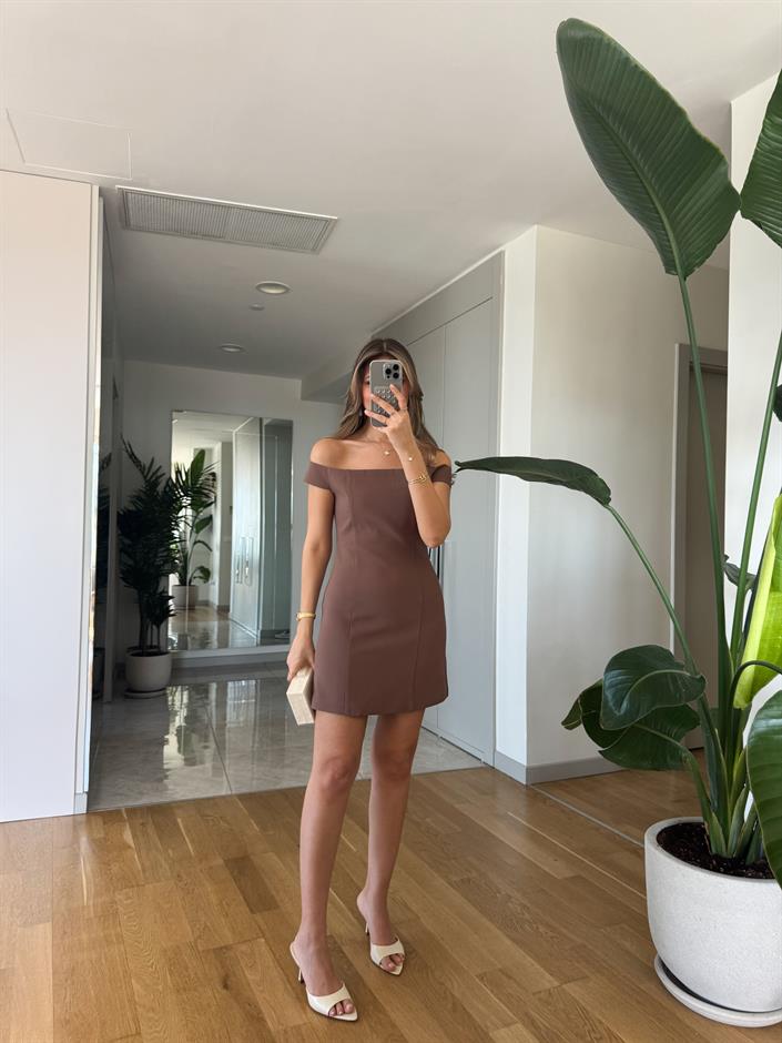 MA Özel Seri Kayık Yaka Elbise - Mocha