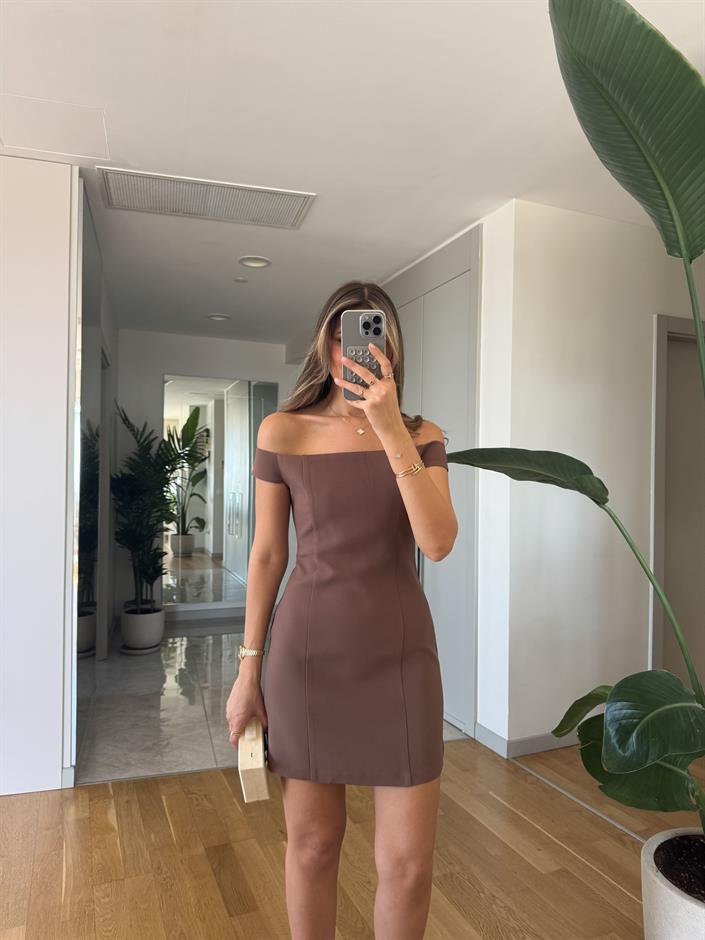 MA Özel Seri Kayık Yaka Elbise - Mocha