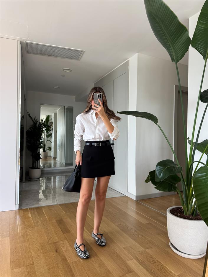 MA Özel Seri Kemerli Cepli Etek - Siyah