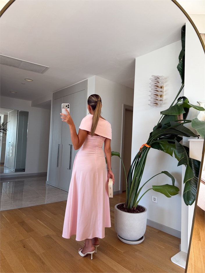 Madonna Yaka Midi Elbise - Pastel Pembe